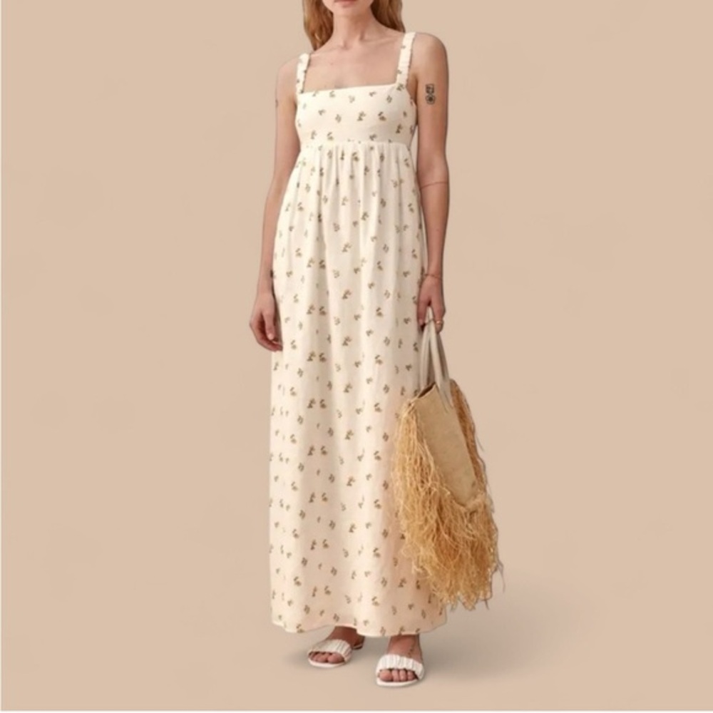Reformation Tana Linen Floral Maxi Dress in Rosebud